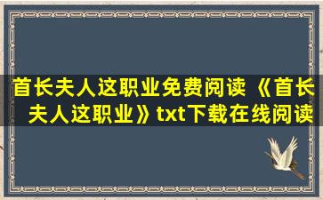 首长夫人这职业免费阅读 《首长夫人这职业》txt下载在线阅读全文,求百度网盘云资源